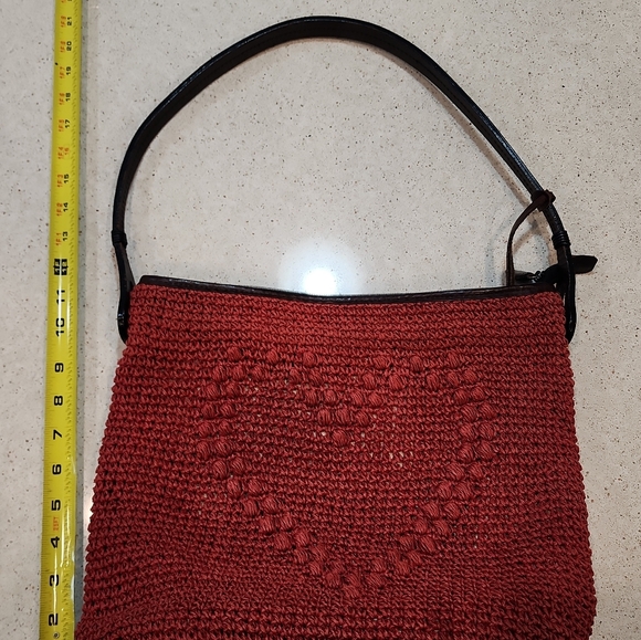 Brighton Corey Red Woven Straw Bag Purse Lined Leather Trim Heart - Picture 11 of 11